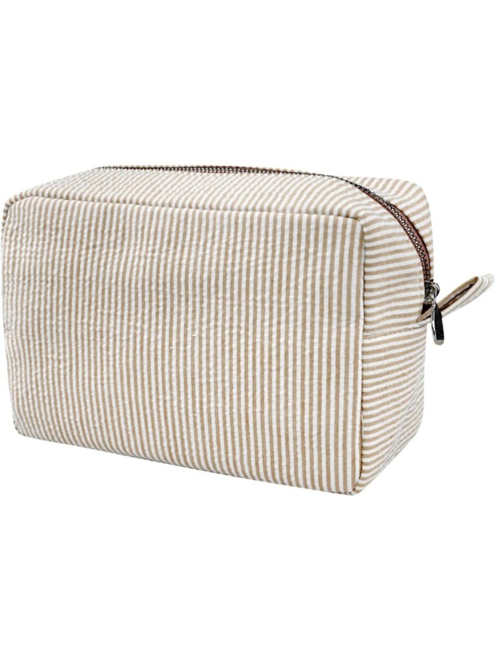 Large Seersucker Cosmetic Bag - Travel Toiletry Organizer, Makeup Pouch for